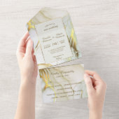 Modern White Gold Marble Elegant Wedding All In One Uitnodiging (Afscheurbaar)