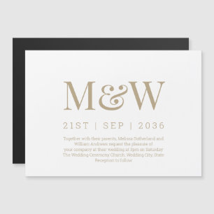 Modern White Gold Monogram Weddenschap Magnetische Uitnodiging