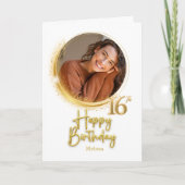 Modern White & Gold Photo Name 16th Birthday Kaart (Voorkant)