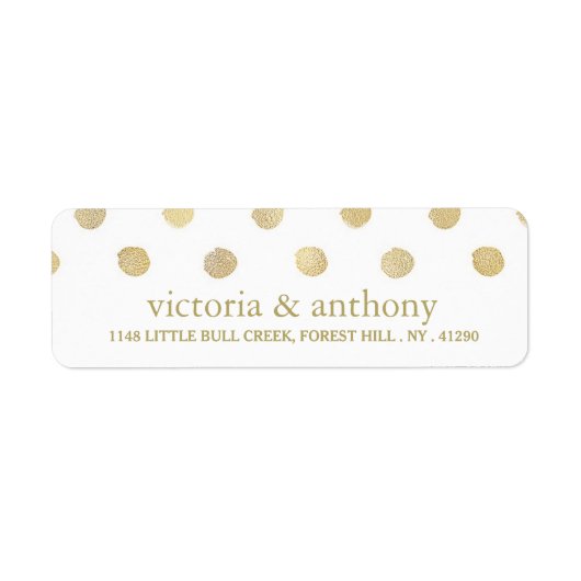 Modern White & Gold Polka Dots Wedding Etiket (Voorkant)