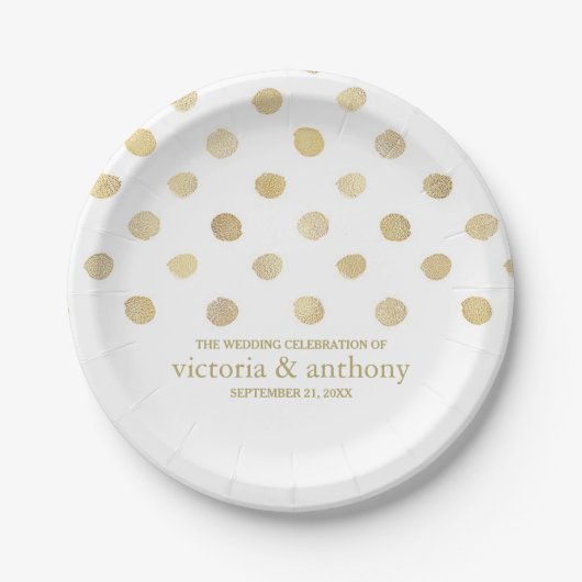 Modern White & Gold Polka Dots Wedding Papieren Bordje (Voorkant)