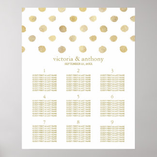 Modern White & Gold Polka Dots Wedding Table Plan Poster