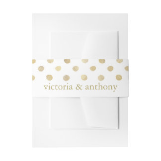 Modern White & Gold Polka Dots Wedding Uitnodigingen Wikkel