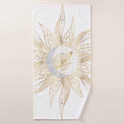 Modern White Gold Sun Moon Planet Universe Mandala Bad Handdoek (Badhanddoek)
