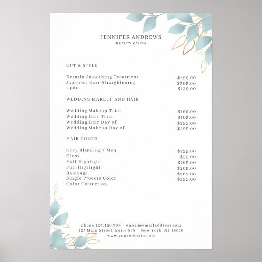 Modern White Green Leafy Poster (Voorkant)