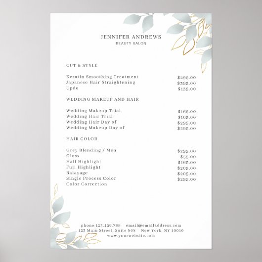 Modern White Grey Leafy Poster (Voorkant)