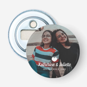 Modern White Heart Best Friend Friendship Foto Button Flesopener