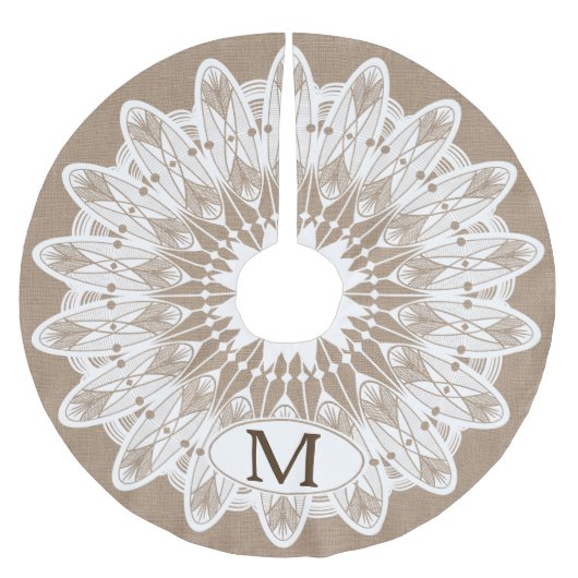 Modern White Lace Mandala Faux Burlap Kerstboom Rok (Voorkant)