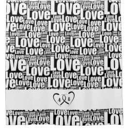 Modern White Love Typography & Entwined Hearts Douchegordijn