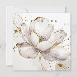 Modern White Magnolia Gold Line Art Floral Wedding Bedankkaart