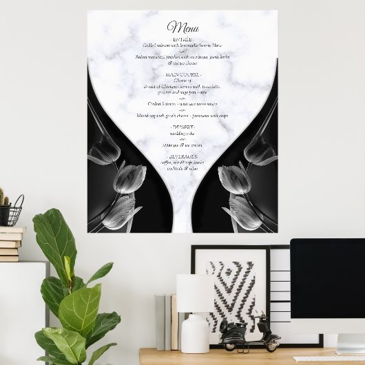 Modern White - Marble Black Abstract Menu Poster (Thuiskantoor)