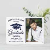 Modern White Navy Blue FOTO Afstuderen Kaart (Staand voorkant)