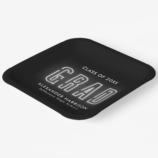 Modern White Neon Afstuderen Papieren Bordje (Gebogen)