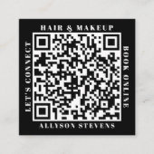 Modern White on Black Bold QR Code Hair & Makeup Vierkante Visitekaartje (Voorkant)