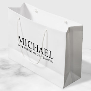 Modern White Personalized Groomsman Voorstel Groot Cadeauzakje