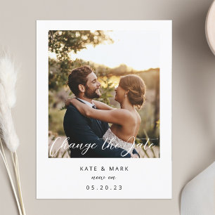 Modern White Photo Lijst Wedding Change the Date Briefkaart