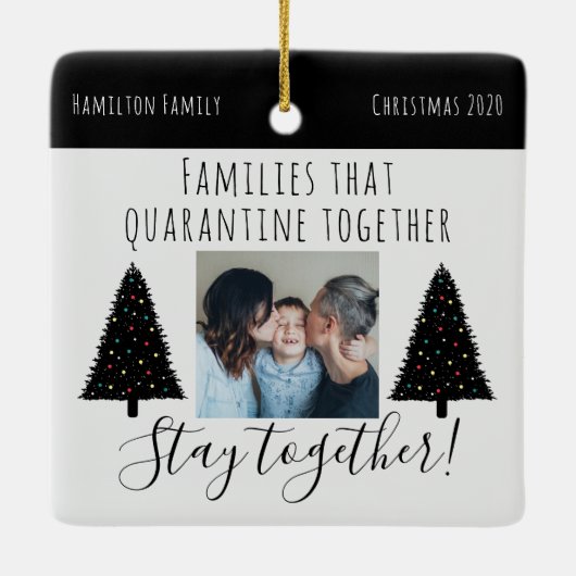 Modern White Quarantine Photo Funny Kerstmis 2020 Keramisch Ornament (Achterkant)