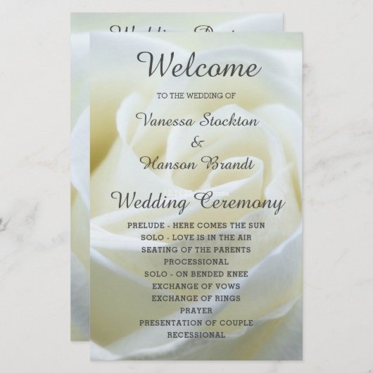 Modern White Rose Wedding Programme (Voorkant / Achterkant)