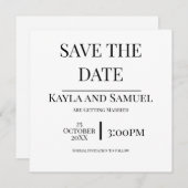 Modern White Save The Date Card with Black Text (Devant / Derrière)