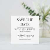 Modern White Save The Date Card with Black Text (Debout devant)