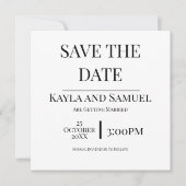 Modern White Save The Date Card with Black Text (Devant)