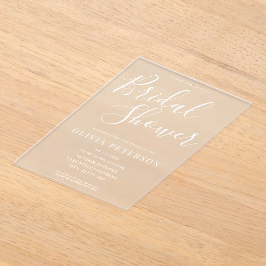 Modern White Script Bruids Douche Uitnodiging Acryl Uitnodigingen (Laagn)