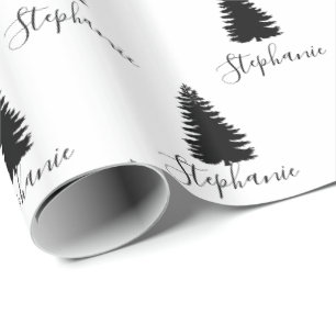 Modern White Script "Merry Kerstmis" en koortsboom Cadeaupapier