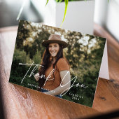 Modern White Script Photo Afstuderen Bedankkaart