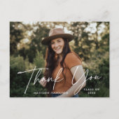 Modern White Script Photo Afstuderen Bedankt Briefkaart (Voorkant)