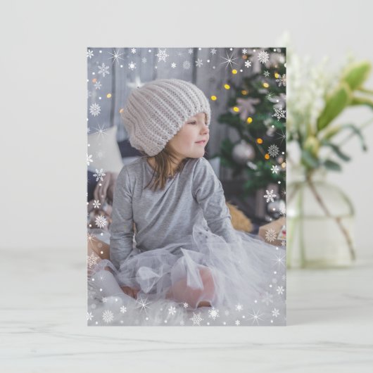 Modern White Snowflake Photo Merry Kerstry (Staand voorkant)