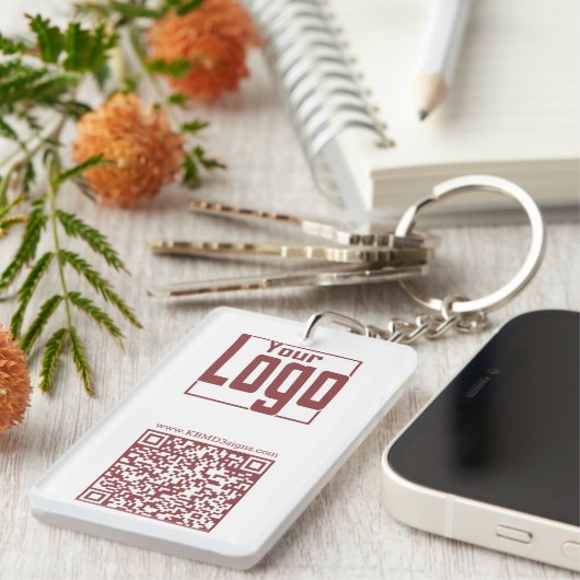 Modern White & Topaz Logo QR-code Sleutelhanger (Voorkant Rechts)
