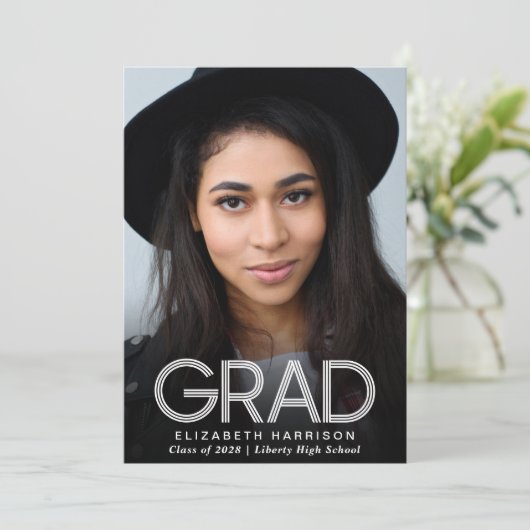 Modern White Typography Photo Afstuderen Aankondiging (Staand voorkant)