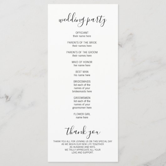 Modern White Wedding Ceremony Program Programma (Achterkant)