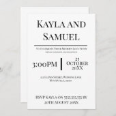 Modern White Wedding Invitation with Black Text (Devant / Derrière)