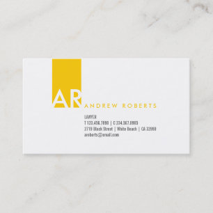 Modern White Yellow Monogram Visitekaartje