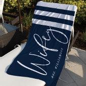 Modern Wifey Script Nautical Navy & White Stripes Strandlaken