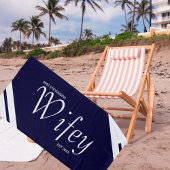 Modern Wifey Script Navy en White Stripes Strandlaken