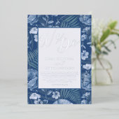 Modern Wild Flowers Blue & Silver We Do Wedding  Folie Uitnodiging (Staand Voorkant)