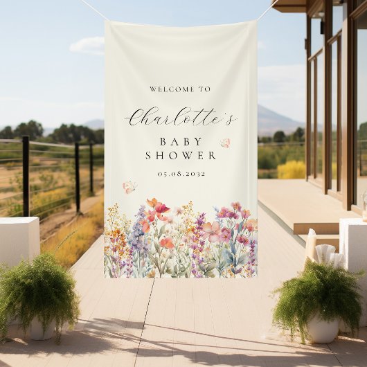 Modern, wilde bloem baby shower welkom spandoek