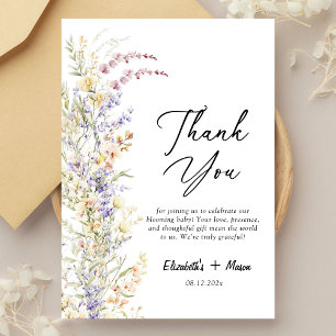 Modern Wildflower Baby shower Bedankkaart