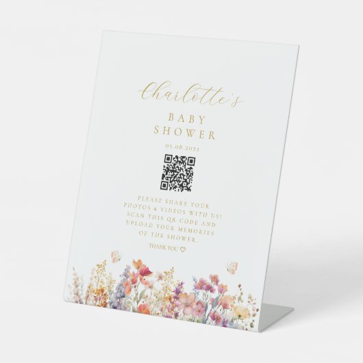 Modern, Wildflower, Baby shower, QR-code Reclamebord Met Voetstuk