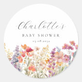 Modern, Wildflower Baby shower Ronde Sticker (Voorkant)