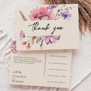 Modern Wildflower Beige bruiloft Dank u Briefkaart