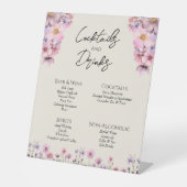 Modern Wildflower Beige Bruiloft Drinken Bar Sign Reclamebord Met Voetstuk (Voorkant)