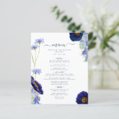 Modern Wildflower Blue Boho Wedding Menu (Staand voorkant)