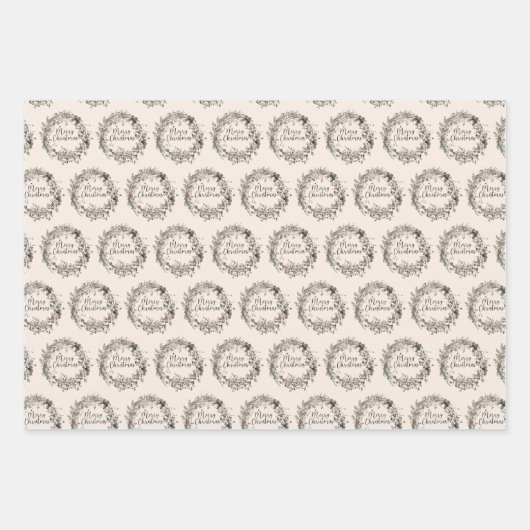 Modern Wildflower Krans Script Kerstpatroon Inpakpapier Vel (Voorkant 2)