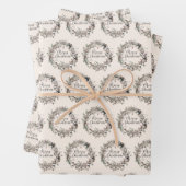 Modern Wildflower Krans Script Kerstpatroon Inpakpapier Vel (In situ)