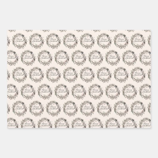 Modern Wildflower Krans Script Kerstpatroon Inpakpapier Vel (Voorkant)