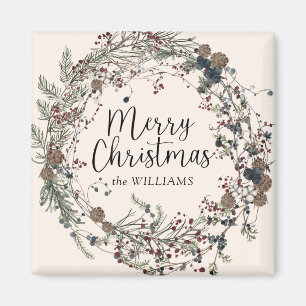 Modern Wildflower kransschrift Kerstmis familie Magneet