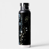 Modern Wildflower Monogram Zwart Lichtblauw Groot Waterfles (Links)